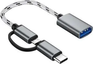 2-in-1 USB C/Micro USB to USB Adapter USB to USB C OTG Adapter Cable Compatible with Samsung Galaxy S21 S22 S23 Note 20/10 A53 Google Pixel and More Android Devices Gray