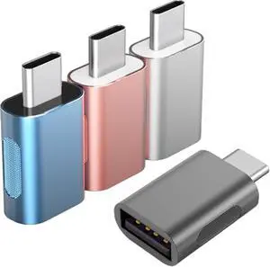 Pack of 4 USB C to USB A OTG Adapter Blue Gold Gray Silver 10Gbps Data Sync Charger Converter Zinc Alloy Type C Male to USB 3.2 Type A Female for Phone 15 PC Laptop Flash Drive ADT-C4