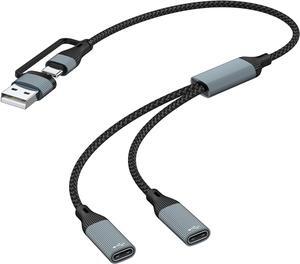 USB/Typec Male to 2 USBC Cord Converter USBC Splitter Y Cable(12 inch Long) Cell Phones OTG Adapter USB C to USB Adapter for Mac Xbox One Series X/S Cell Phone PS5 Lapt (NOT for Monitor).