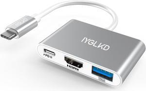 USB C to HDMI Adapter 3 in 1 Type C to 4K HDMI Adapter with 100W PD USB 3.0 Port with OTG Function Multiport Digital AV Converter for USB C Phones 15 16 Tablets iPad Pro Laptops
