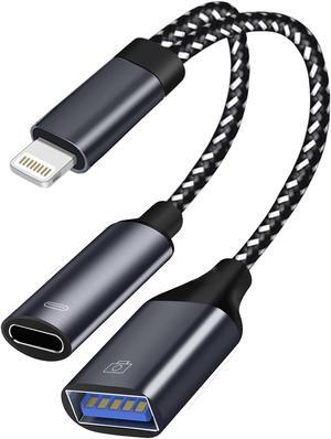 USB 3.0 OTG Adapter for iPhone To U Flash Driver USB Camera Adapter Compatible with iPhone iPad 2 in 1 USB OTG Adapter with Charging Port Connect Camera Card Reader USB Flash Drive Keyboard
