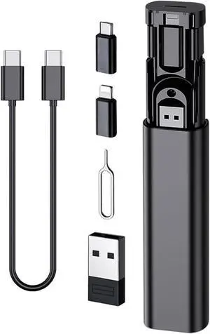Multi USB Charging Adapter Cable Kit USB C to Ligh-ting Adapter Box Conversion Set USB A Type C Lightn-ing Micro Adapter Kit 60W Charging and Data Transfer Cable Kit Sim Tray Eject Tool Slots