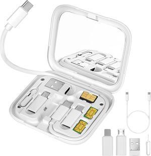 USB C Adapter OTG Multi Charging Cable Conversion Set USB A & Type C to Micro USB C to Micro USB Data Transfer SIM Card Pin Phone Holder (White Mirror)