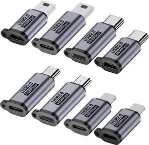 USB C/Lighting to Micro USB Adapter Type C/Micro USB to Lighting Converter Micro USB/Lighting to USB C Extender USB C/Micro USB to Mini USB Connector (8 Pack)