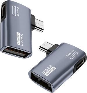 2 Pack OTG Cable Adapter for Fire TV Stick 4K 90 Degree Left and Right Angle Powered Micro USB to USB OTG Adapter for Android Phone Tablet and More Host Devices with Micro USB (Grey)