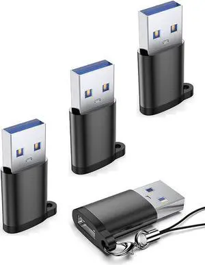 USB C Female to USB Male Adapter-USB 3.0 5Gbps-USB C to USB Adapter Type C Charger Cable Power Converter Compatible with iPhone 15 Galaxy S23 Pixel 8 4 PCS Black