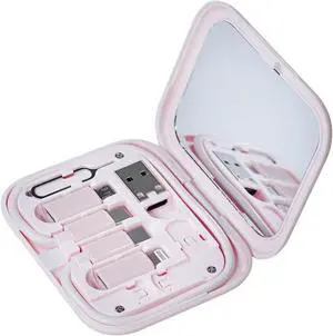 USB C to C Cable 11.3 with 3 OTG Adapters Type C Female to USB A/Micro/iOS Device Male in Pocket Mirror Case Pink