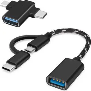 2-in-1 USB OTG Adapters - USB to Micro/Type C Adapter/Cable 2pack Compatible with Android MacBook Pro Samsung and More