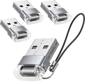 Afterplug USB to USB-C Adapter (4-Pack with Lanyards) USB-A Male to Type C Female Charger Converter OTG Two-Tone Design for iPhone Samsung Galaxy Phones laptops Apple Watch AirPods and More