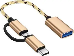 2-in-1 USB C/Micro to USB Adapter USB C to USB Micro to USB OTG Adapter Cable Compatible with  Galaxy S21 S22 S23 Note 20/10 A53 Google Pixel and More Android Devices Gold