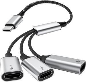 USB C Splitter Cable USB C Male to 3 USB C Female Adapter with Fast Charging Data Transfer 3 in 1 OTG Type C Cord Converter for iPhone 15/16/Pro/Pro Max/Plus iPad Pro/Air Mac Samsung