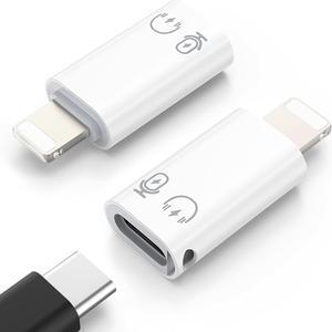 USB C to Lightning Adapter Audio Lightning to USB C Adapter for Headphones Fits with iPhone 14/13/12/11 Pro Max/iPad/iPod/AirPods Support Charging Audio/Headphnoe and OTG Function White