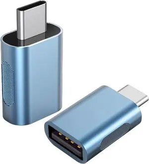 Pack of 2 USB C to USB A OTG Adapter Blue 10Gbps Data Sync Zinc Alloy Charger Converter Type C Male to USB 3.2 Type A Female for Phone 15 Samsung PC Laptop Flash Drive ADT-CCB2
