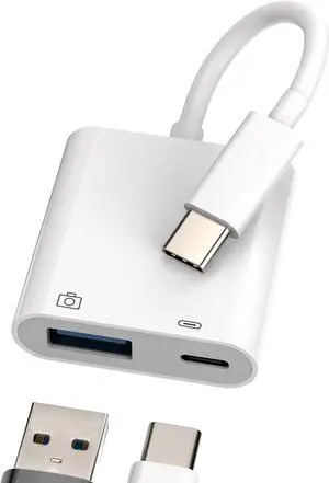 USB-C to USB A Adapter(2 in 1)Type C Charger Cable Accessories Thunderbolt Charging OTG Dongle Converter Compatible for Samsung for Google for iPhone15 Pro Max Plus Ipad Pro Keyboard U Disk Adaptador
