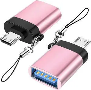 Micro USB to USB 3.0 Adapter (2 Pack) with Lanyard Micro USB Male to USB-A Female OTG Adapter Compatible with S7 S6 OTG Micro Devices Flash Drive Keyboard (Rose Gold)