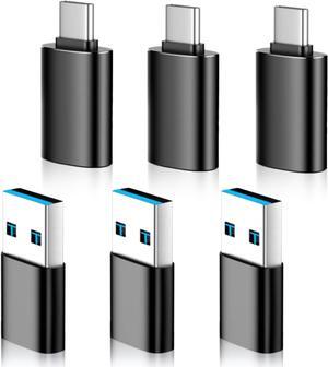 USB to USB C Adapter 6 Pack 3*Type C Female to A Male Charger Converter&3*USB C Male to USB Female for MacBook Pro/Air iPhone 16 15 Pro Max/15 Plus/14 13 12 Samsung Galaxy S24/S23/S22/S21 Black
