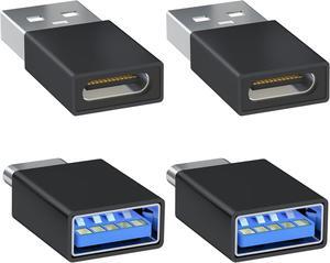 USB to USB C Adapter 4-Pack [2 Type C Female to A Male Charger Converters] & [2 USB C Male to USB Female] for Apple Watch Ultra 8 9 iPhone 15 Pro Max 14 13 12 AirPods (Black)