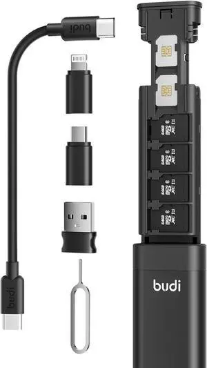 USB Adapter KitMultifunctional Compact Cable Card Travel Portable Aluminum Storage Case with Micro USB A Type C Light PD65W Charging Cable Set Sim Card Tray Eject Tool and Slot Case-Black