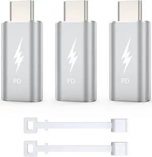 3 Pack Lightning to USB-C Adapter PD Fast Charging Compatible with Phone 15/Plus/Pro/Pro Max and More Type C Devices Support Data Transmission Not OTG Silver