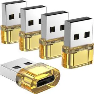 5 Pack USB A to USB C Adapter A Male to Type C Female Charger Converter Compatible with Apple Watch iPhone 15 14 13 12 Pro Max Plus iPad 9 10 Air 5 Mini 6 Car Samsung Galaxy S23 S24 (Yellow)