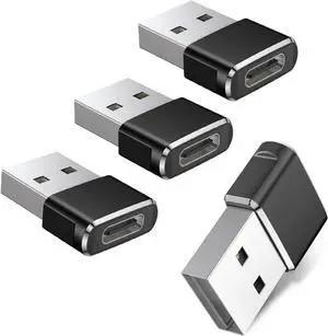 USB to USB C Adapter 4 Pack Type C Female to A Male Car Charger Cable Converter for iPhone 16 15 14 13 12 Pro Max Plus Apple Watch 10 iPad 9 10 Air Mini Samsung Galaxy S24 A54 Z Flip/Fold