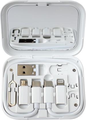 USB C to C Charging/Data Transfer Cable with Type C to Micro/iOS/USB A adapters OTG in Pocket Box with Makeup Mirror White