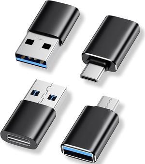 for USB to USB C Adapter 4 Pack 2*Type C Female to A Male Charger Converter&2*USB C Male to USB Female OTG Adapter for Apple Watch Ultra 8 9 iPhone 15 Pro Max 14 13 12 AirPods - Black