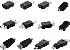 Multiple USB 2.0 Adapters USB OTG Adapter Kit 12Pcs Micro/Mini Male Female Sockets Converters Connectors Support Data Transmission and Charging for Computer Tablet PC Mobile Phone