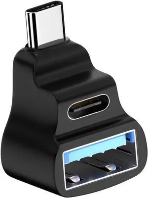 USB-C USB3.0 Male to Dual Type-A OTG & Type-C Female Data Power Splitter Adapter Angled 10Gbps Compatible with Steam Deck Laptop