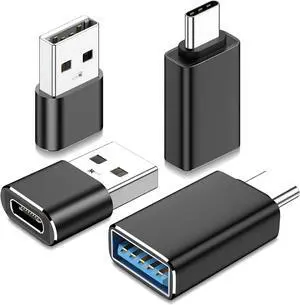 4 Pack-USB to USB C Adapter & USB C to USB Adapter [Fit Side-by-Side] Type C to USB 3.0 Adapter Charger OTG Converter for MacBook for iPhone 15 Pro Max Plus Galaxy for Apple Watch (Black)