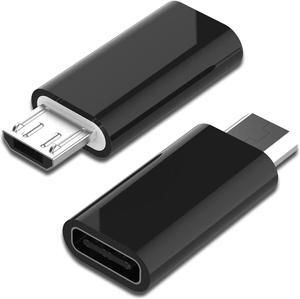 USB C Female to Micro USB Male Adapter (2-Pack) Micro USB Adaptor Micro USB to USB C Adapter Fast Charger Power Cable Plug Strip Extender for Nexus LG Xbox PS Kindle Samsung Galaxy Devices (Black)