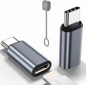 2 Pack Lightning to USB C Adapter for iPhone 15/16/16 Pro Max/Plus Samsung S24 Support Charging Type C Charger Connector Cable Lightning Female to USB C Male Adapter Not for Audio- Gray