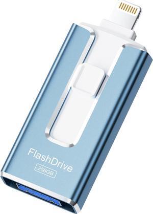 MFi Certified 256GB Flash Drive for iPhone iPad Photo Stick for External Memory Storage Easily Back Up and Save Photos Videos USB Memory Stick Thumb Drive for iPhone/iPad/Android/PC (Blue)