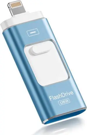 MFi Certified 128GB Flash Drive for iPhone Thumb Drive Photo Stick USB Memory Stick iPhone Flash Drive for Photos Videos High Speed Jump Drive Compatible for iPhone/iPad/Android/PC (Blue)