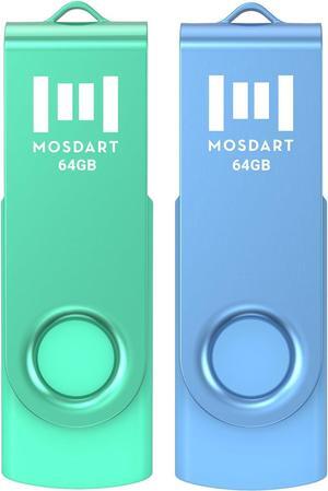 MOSDART 64GB USB Flash Drive 2 Pack Bright Vivid Color 64 GB Multipack USB2.0 Thumb Drives Swivel Design with LED Light exFAT Jump Drive Memory Stick for Computers Data Storage