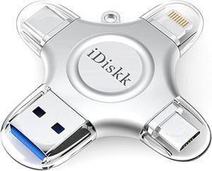 [MFi Certified] 128GB Flash Drive for iPhone iPad USB 3.0 Lightning Drive 4 in 1 Multi Functional External Storage for iOS and Android  Phones Type c Devices and MacBook idiskk Thumb Drive