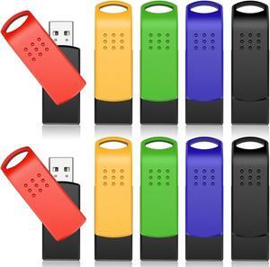 16GB Flash Drive 10 Pack USB 2.0 Thumb Drives Swivel USB Memory Stick Bulk USB Drive with LED Light Stylish Colorful Pen Drive for Photo Video File Music  Green Red Black Blue Yellow 16 G