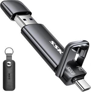 512GB SSD USB C Stick up to 1000MB/s Fast Thumb Drive Dual Drive Type-C + USB A 3.2 Gen 2 External Solid State Drives USB Memory Stick for iPhone 15/PS4/Android Phone/Tablet/Windows/Mac