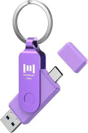 MOSDART 128GB USB C Dual Flash Drive Speed Up to 150MB/s with Keychain - 2 in 1 OTG USB 3.1 Type-C Thumb Drive Memory Stick for USB-C Android Phones iPhone15/16 MacBook iPad Computers...Purple