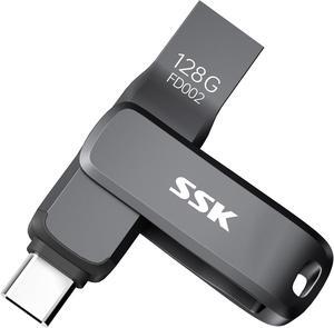 USB C Flash Drive 128GB Up to 200 MB/S Read Speed USB Thumb Drive Dual USB 3.2 Flash Drive with USB C and USB A Robust Black Metal USB Pendrive for Android Phone Tablets Mac Computers Car TV