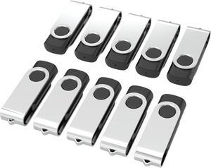 10Pack 2GB USB 2.0 Flash Drive with Keychains Swivel USB Thumb Drives Memory Stick USB Drive for PC Laptop Computer (Black)