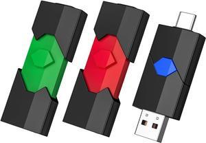 64GB USB C Flash Drive 3 Pack - 2 in 1 Type C + USB A Thumb Drives Retractable Dual Drive USB-C Memory Stick Jump Drive for iPhone 15 iPad Android Phones Tablet Laptop Computers