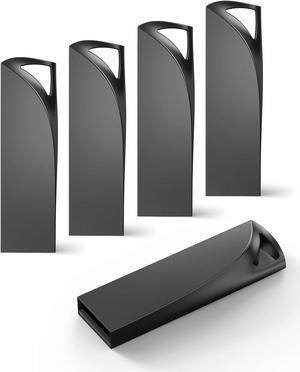 16GB USB Flash Drive 5 Pack Waterproof Metal USB Memory Stick Slim USB 2.0 Flash Drive Portable Pen Drive Thumb Drive with Keychain Hole Jump Drive for Computer/Car/Smart TV (Black)