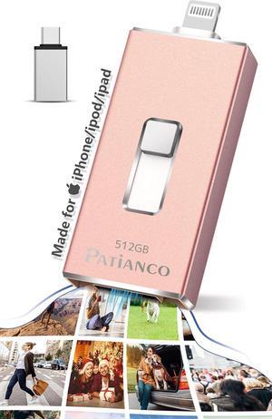 Photo Stick  MFi Certified for iPhone 512GB USB Flash Drive for iPhone Thumb Drive iPhone-Memory-Stick for iPad/iPhone/Computer Picture Keeper Portable Hard Drive-Pink
