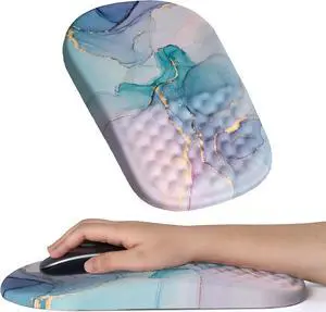 Ergonomic Mouse Pad Wrist Support with Massage Design Pain Relief Mousepad Slope Design for Wrist Rest with Memory Foam&Non-Slip PU Base Mouse Pads for Gaming and Office (Teal Marble)
