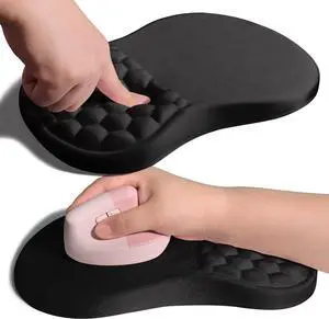 Ergonomic Joint Wrist Support Mouse Pad with Memory Foam Cushion Massage Bump Carpal Tunnel Pain Relief Mousepad Slope Design for Wrist Rest 11.8x7.9 in Black