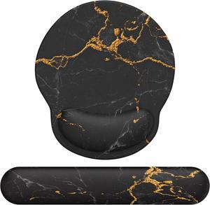 Mouse Pad Wrist Support Ergonomic Memory Foam Keyboard Wrist Pad & Gel Wrist Rest Set for Computer Keyboard for Easy Typing & Pain Relief for Office & Home (Black Marble Set)