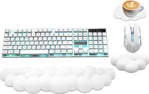 Cloud Wrist Rest Keyboard PU Leather Memory Foam Wrist Rest for Computer Keyboard Ergonomic Keyboard Wrist Rest Pad and Cute Mouse Wrist Rest for Gaming Office Computer Typing Pain Relief White