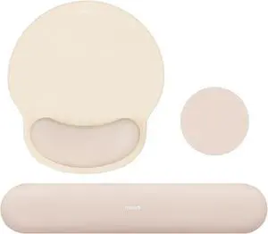 Wrist Rest Support for Mouse Pad&Keyboard Set Circle Curved Ergonomic Mousepad&Coaster Non-Slip Base Home/Office Pain Relief&Easy Typing Pad with Soft Cloth&Silicone Lining Apricot