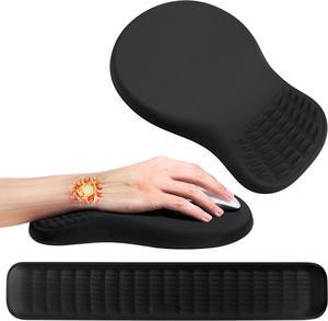 Ergonomic Mouse Pad and Keyboard Wrist Rest Set Super Soft Memory Foam Desk Wrist Support for Computer Keyboard Non-Slip Arm Palm Rests Cushion for Typing Gaming Office Laptop Mac (Black)